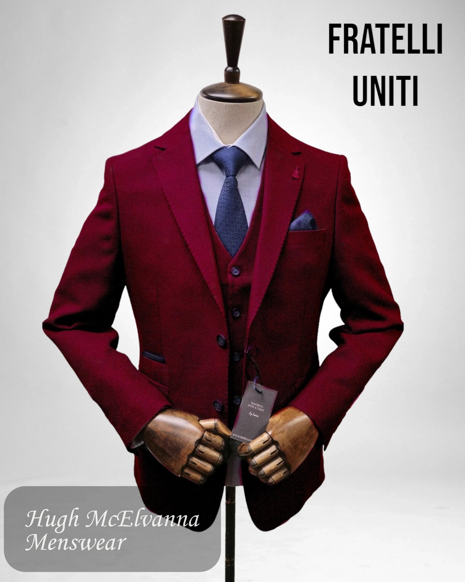 Men's Suits with Patterned FabricsFratelli BURGUNDY Jacket & Waistcoat