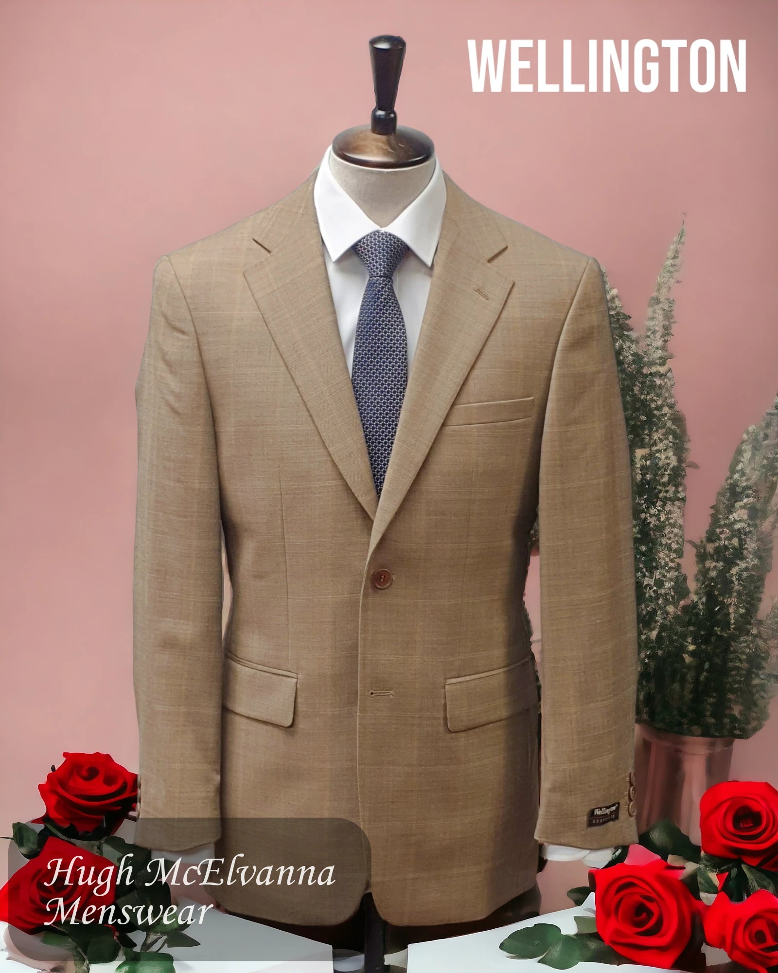 Men's Suits with Brass ButtonsWellington Executive Beige Check Men's Jacket Style: 19093/54