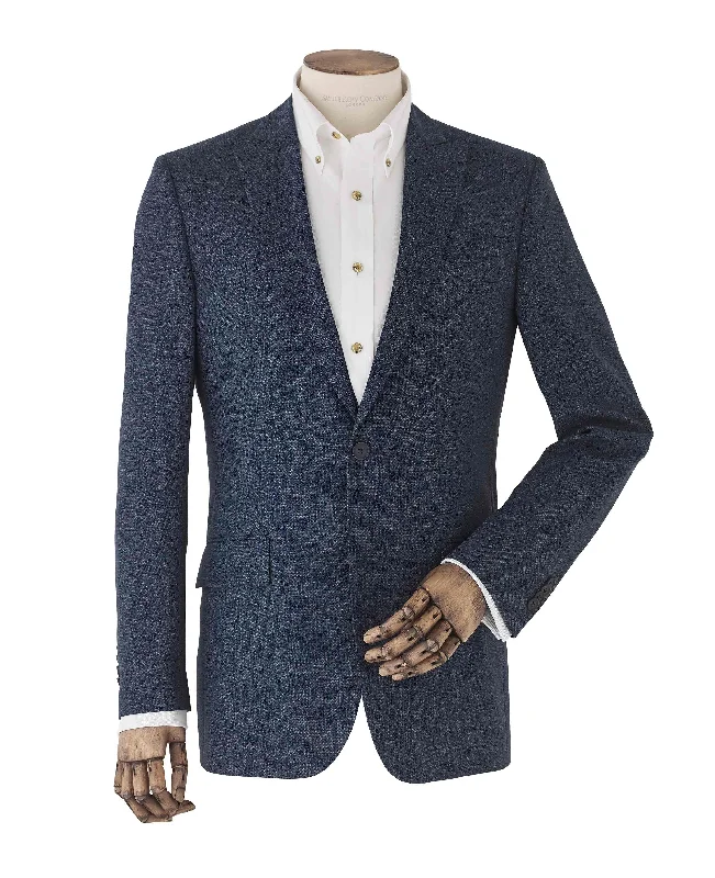 Men's Suits with Matching Ties and Pocket SquaresBlue Wool-Blend Micro Pattern Jacket