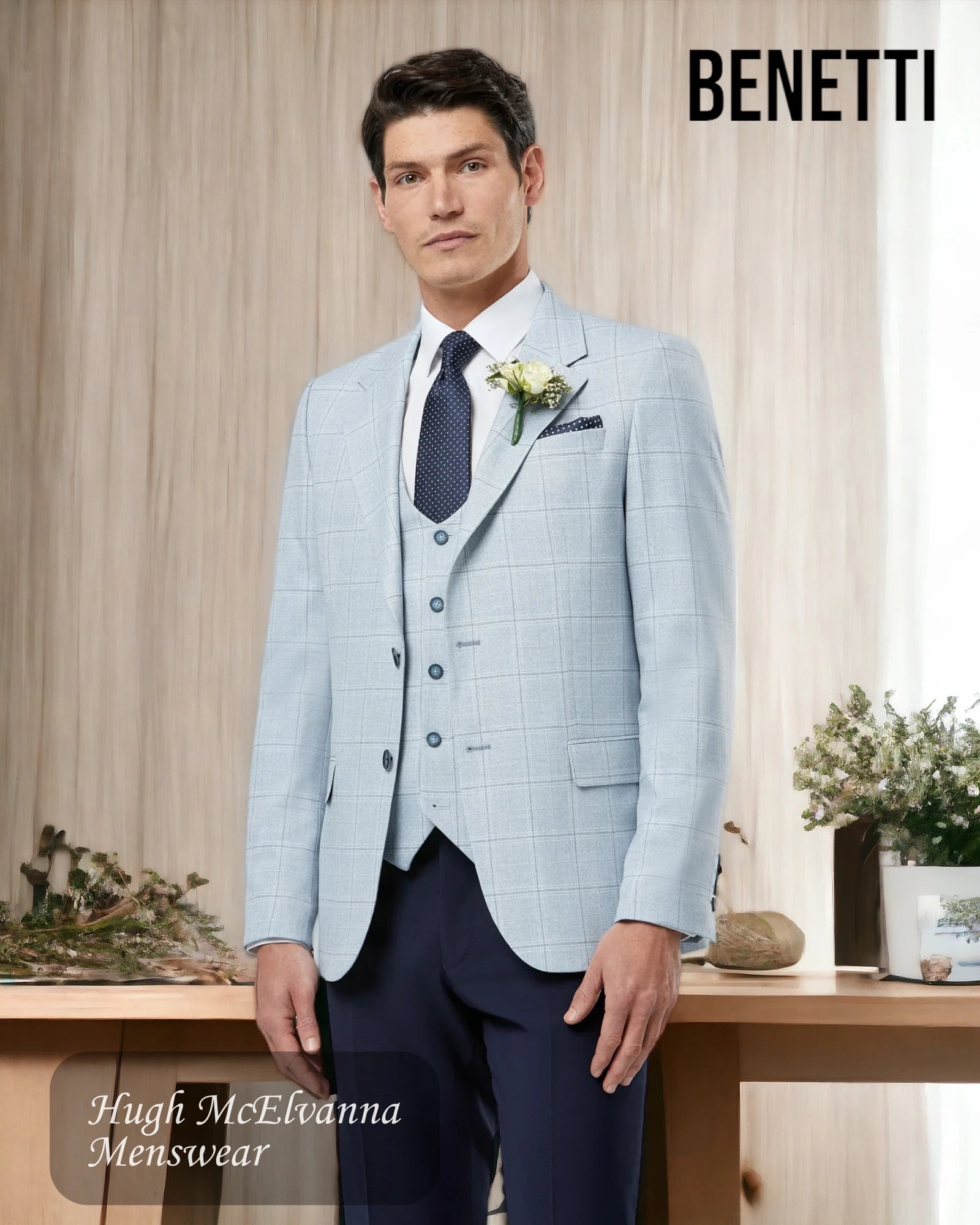 Men's Suits for Cultural FestivalsBenetti Suit Jacket 'ANDREW' Sky Blue Check TAILORED FIT