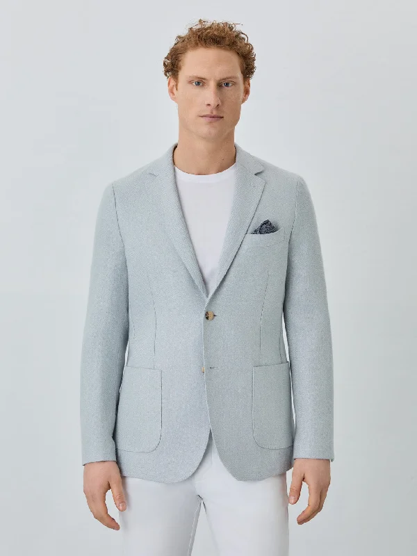 Men's Suits with Side-Adjustable Trouser WaistsUnstructured Herringbone Blazer With Patch Pockets In Linen