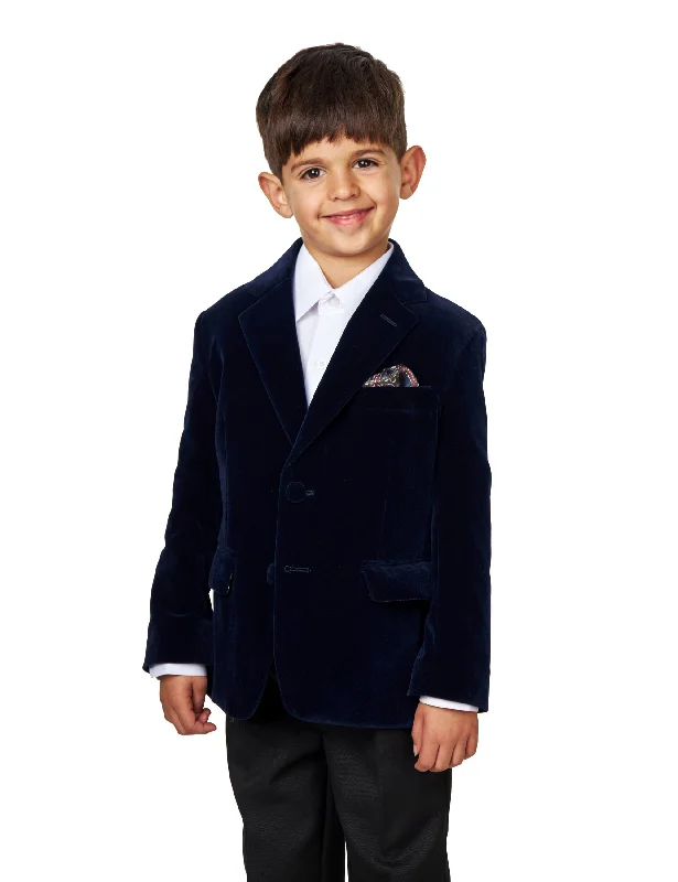 Men's Suits with Peak LapelsGARY - BOYS NAVY VELVET BLAZER