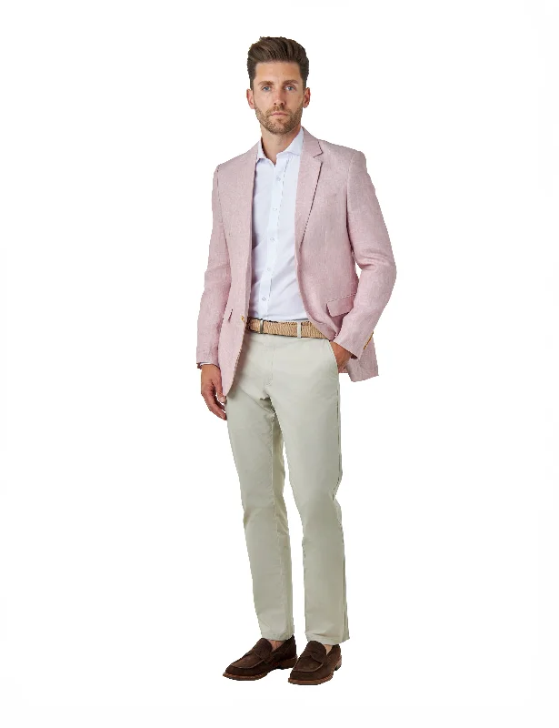 Men's Suits for Business MeetingsLEWIS - Pink Linen Tailored Fit Summer Suit Blazer