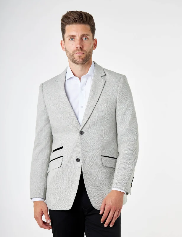 Men's Suits for WeddingsCALIX – Grey Wool Mix Herringbone Tailored Blazer