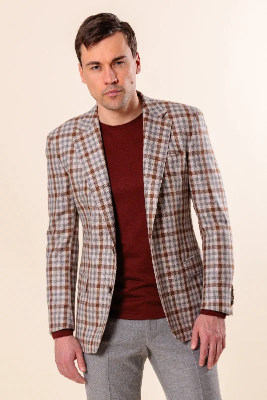 Cashmere & Silk Beige Brown Chequered