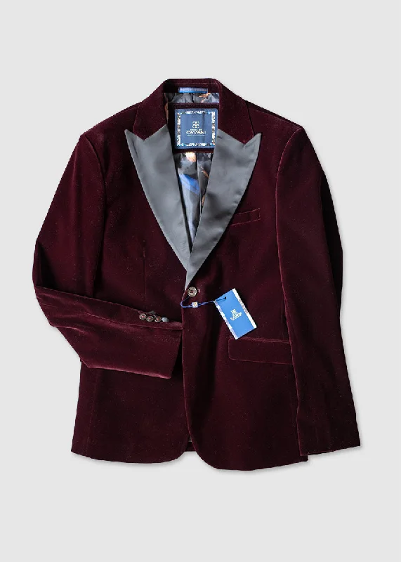 Men's Suits with Ticket PocketsCavani Rosa Wine Velvet Jacket