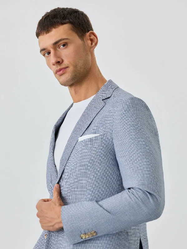 Men's Suits with Unstructured JacketsHalf-Canvas Micro Houndstooth Blazer With Patch Pockets In Linen