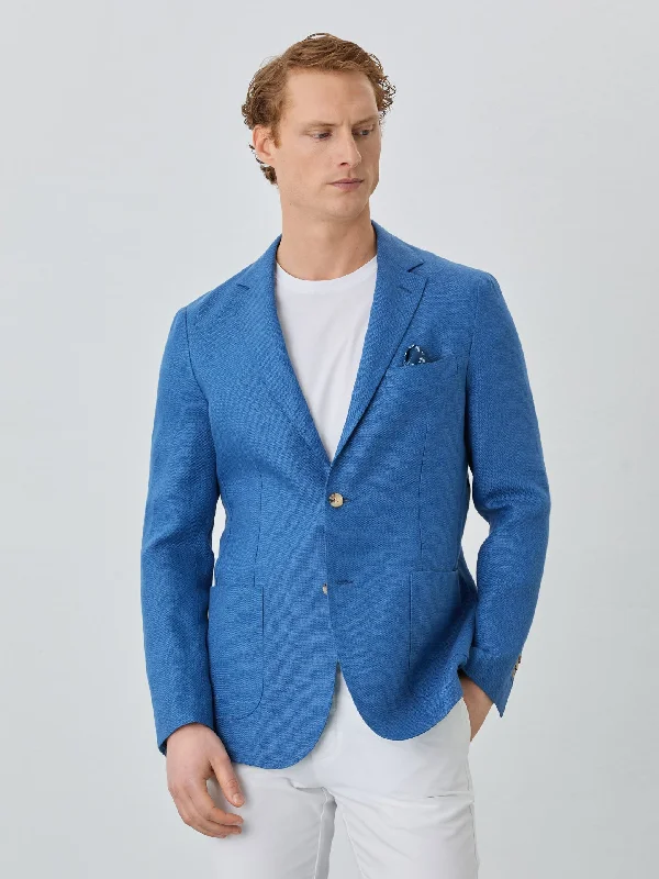 Men's Suits for Short MenUnstructured Hopsack Blazer With Patch Pockets In Linen