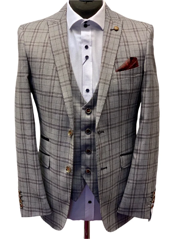 Men's Suits for Skinny MenRobert Simon Grey Windowpane Check Jacket