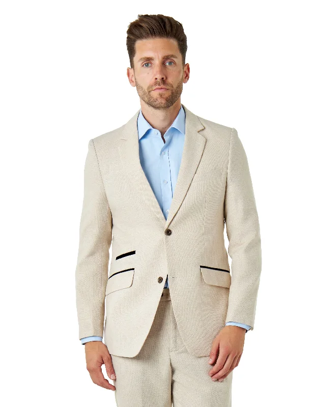 Men's Suits for Job InterviewsCALIX – Cream Wool Mix Herringbone Tailored Blazer