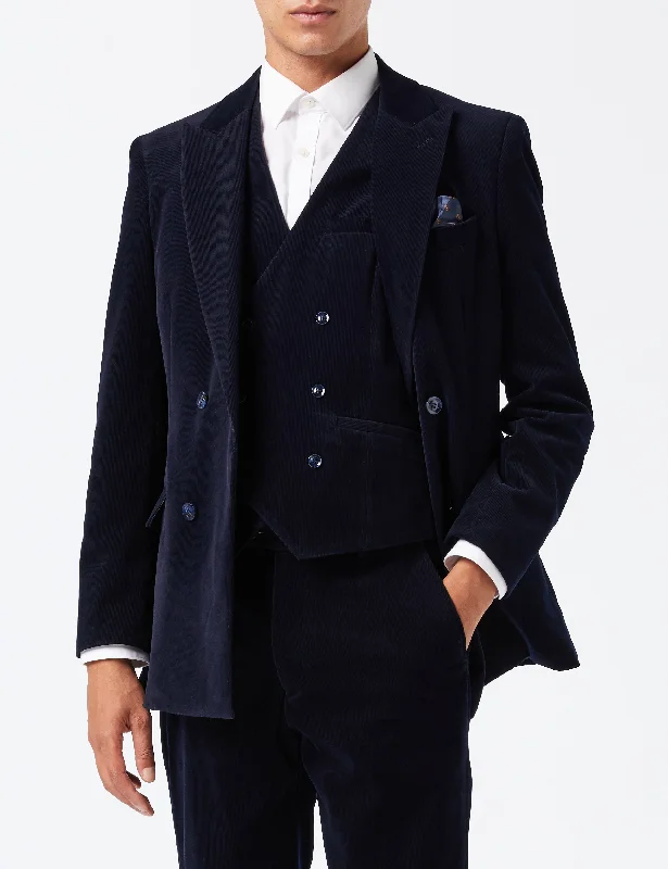 Men's Suits with Skinny LegsMATTHEW – NAVY CORDUROY JACKET & WAISTCOAT