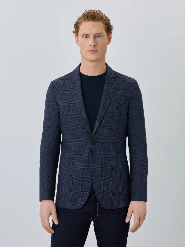 Men's Suits with Fusion ConstructionsHalf-Canvas Checks Blazer With Patch Pockets In Linen