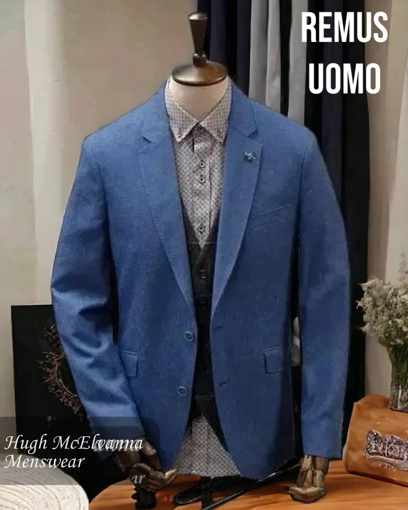 Practical Men's Machine-Washable SuitsRemus Uomo Men's Blue Linen Rich Fashion Blazer Style: 11561-26