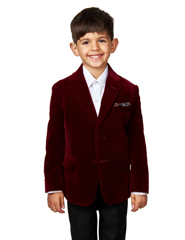 Men's Suits with Two-Button JacketsGARY - BOYS MAROON VELVET BLAZER