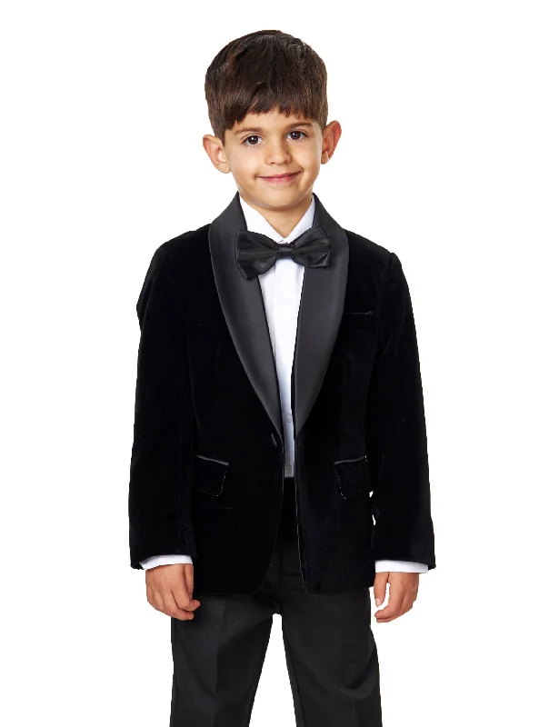 Men's Suits with Patch PocketsTUXEDO TIM - BOYS BLACK VELVET BLAZER