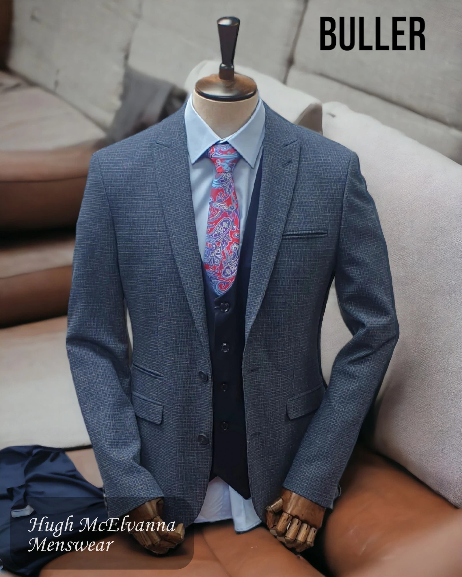 Durable Men's Wool SuitsBuller Men's Fashion Navy Check Blazer Style: 3425