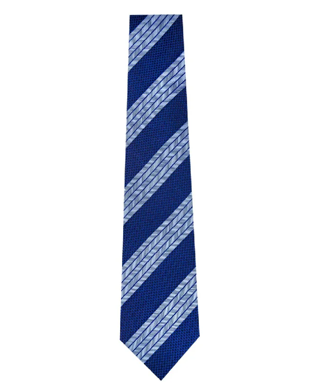 Navy Silk Tie with Herringbone Blue Stripe