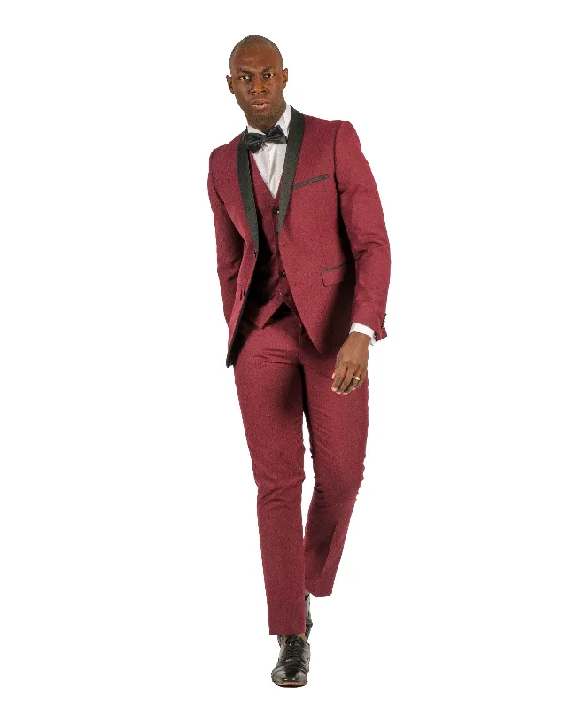 Fabio Fabrinni 2 Button Burgundy Shawl Lapel 3 Piece Slim Suit FF2SSX+V-1230 BURG