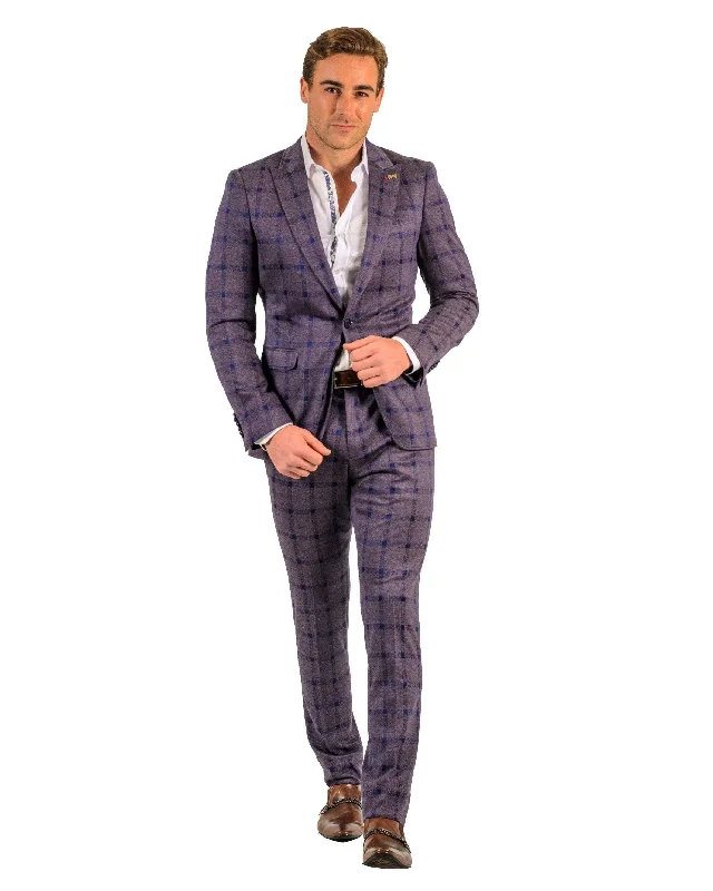 Giovanni Testi 1 Button Peak Lapel Windowpane Travel suit GTRVL1P-7029