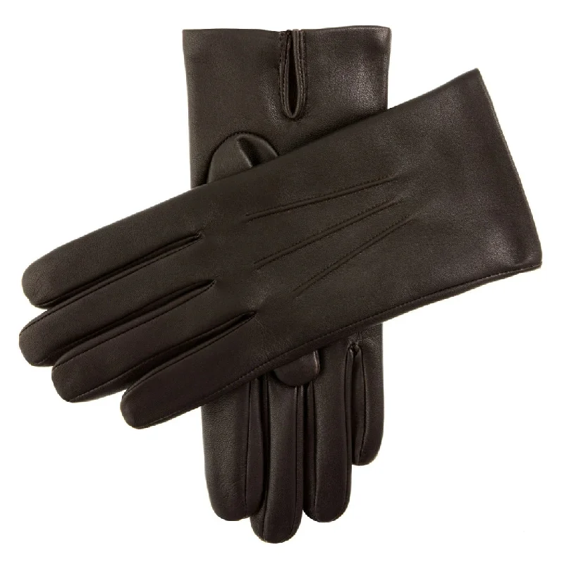 Brown Touchscreen Three Point Cashmere Lined Leather Glove