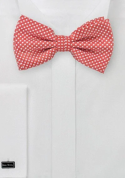 Coral Red Pin Dot Bowtie