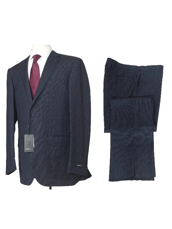 Napoli Mens 42L Navy Blue Check 100% Wool Classic Fit 2 Piece Suit