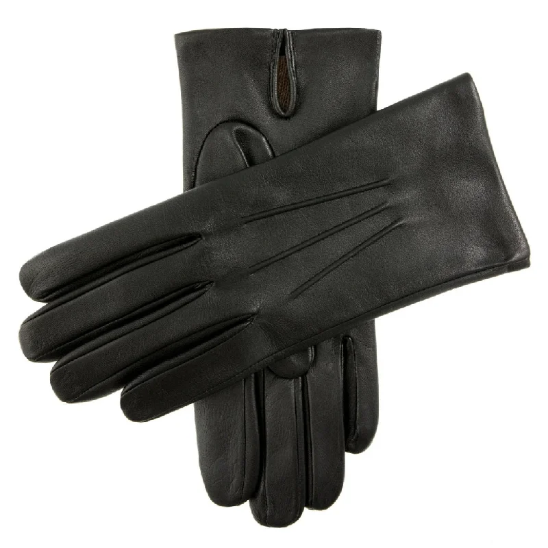 Black Touchscreen Three Point Cashmere Lined Leather Glove