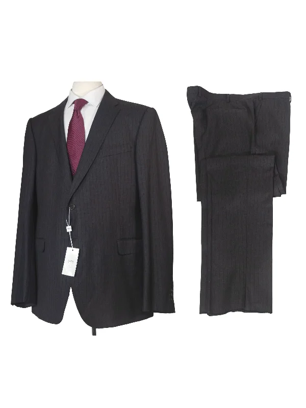 Armani Collezioni Mens Slim Fit Charcoal Pinstripe 100% Wool 2 Piece Suit