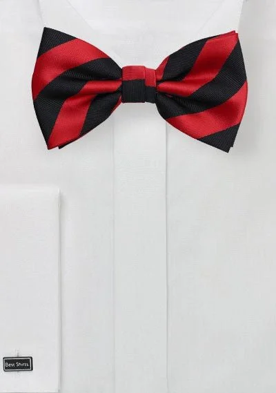 Deep Red and Black Repp&Regimental Striped Bowtie