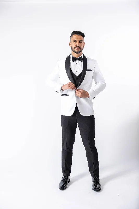 Men's White Tuxedo with Black Lapel Jacket