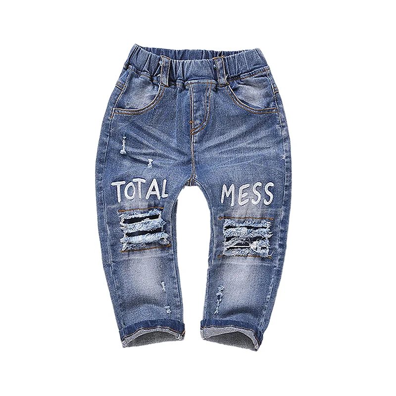 Light Wash Men's JeansToddler Elastic Distressed Ripped Denim Pants