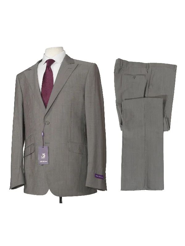 Napoli Mens Solid Gray 100% Wool Slim Fit 2 Piece Suit