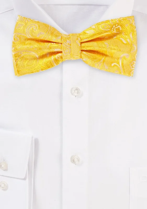 Canary Yellow Proper Paisley Bowtie