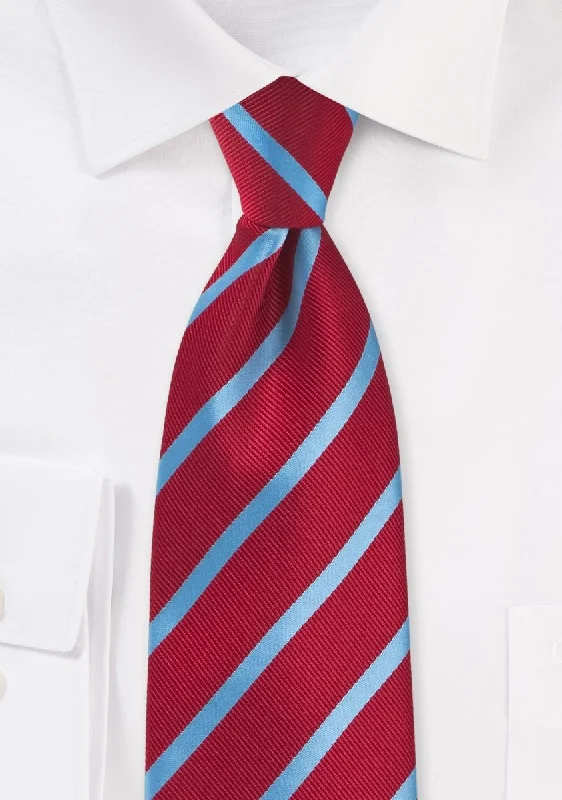 Tomato Red and Cornflower Blue Repp&Regimental Striped Necktie