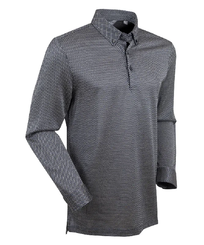 Men's Shirts with Appliquéd SleevesHeritage Sassari Diamond Jacquard Italian Cotton/Silk Blend Long-Sleeve Polo