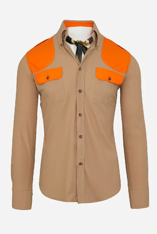 Men's Spread-Collar Shirts for a Bold StatementUpland Performance Field Shirt in Sand with Blaze Orange