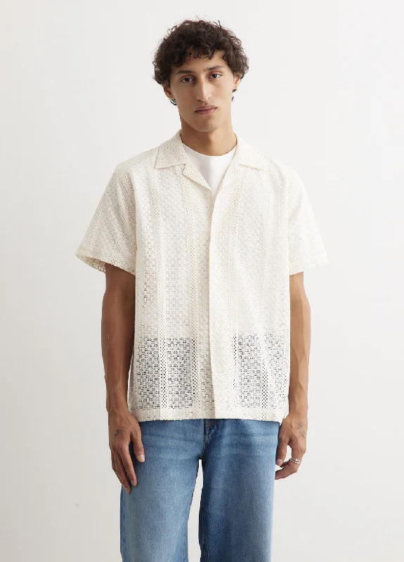 Men's Geometric Print Shirts for a Modern TwistCanty Cotton Lace Short Sleeve Shirt