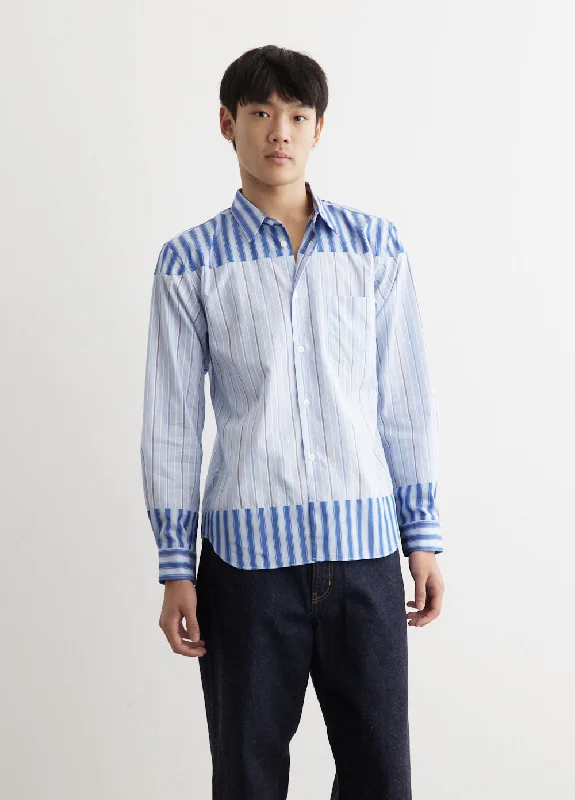 Men's Dressy Button-Down Shirts for Formal OccasionsCotton Dobby Stripe Panel Shirt