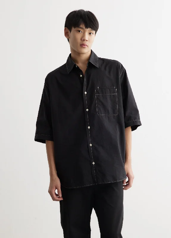 Men's Pattern Mixing Shirts for Creative StyleDouble Pocket Short Sleeve Shirt