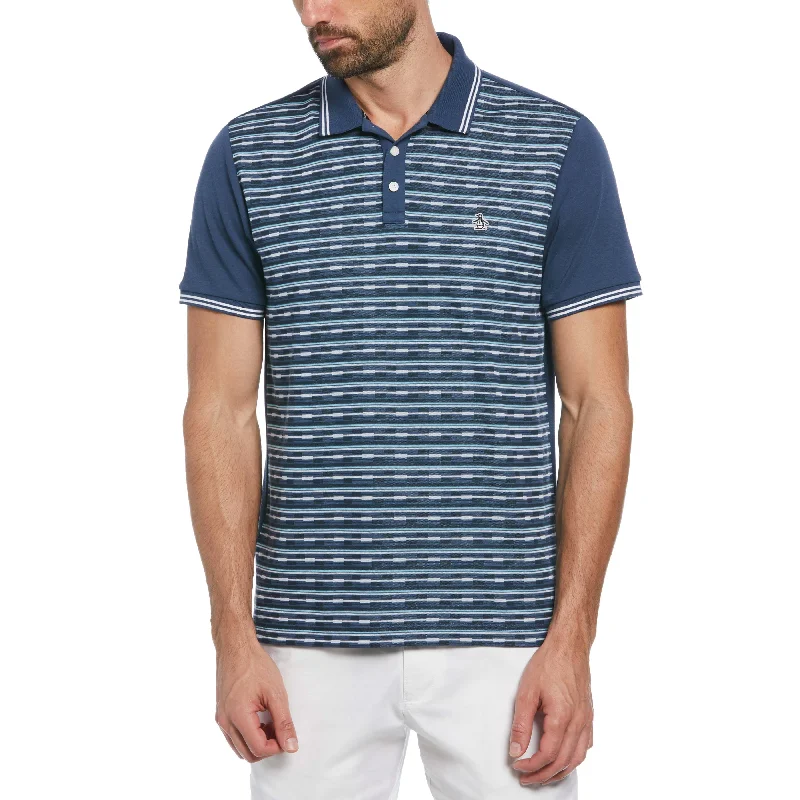 Men's Shirts with Contrast CollarsJacquard Geo Front Polo