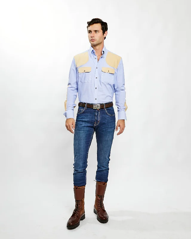 Men's Weekend Shirts for Leisurely OutingsJD Performance Field Shirt in Blue with Tan