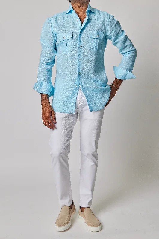 Men's Custom-Fit Shirts for a Personalized LookSolid Linen Work Shirt in Aqua