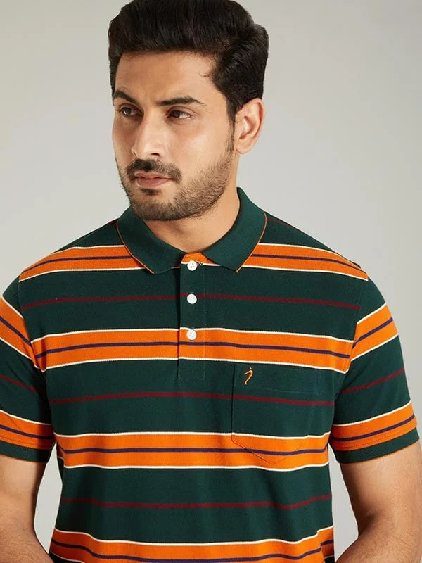 Men's Shirts with Patchwork SleevesMen Striped Polo T-Shirt