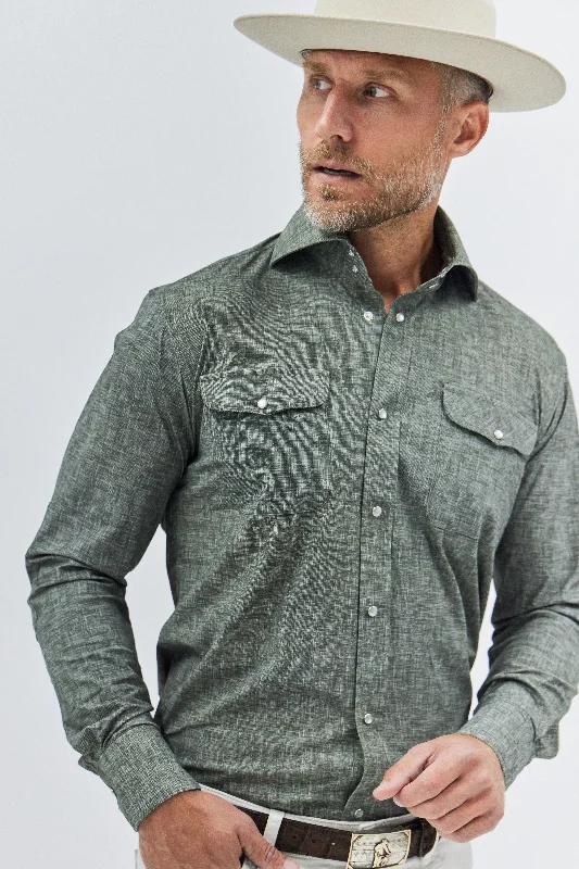 Men's Breathable Shirts for Warm ClimatesKacey Performance Shirt in Sage Green Linen