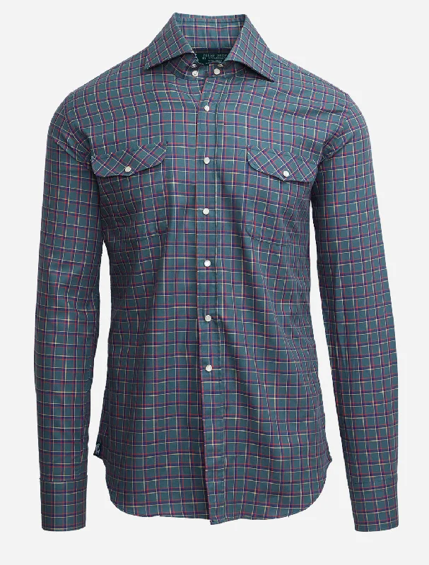 Men's Denim Shirts for a Rugged LookPlaid Kacey Field Shirt in Green/Red Plaid