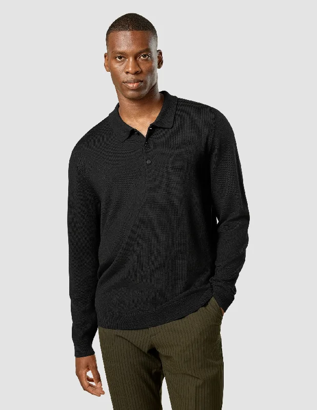 Men's Tailored Shirts for a Professional AppearancePremium Merino Long Sleeve Polo Black