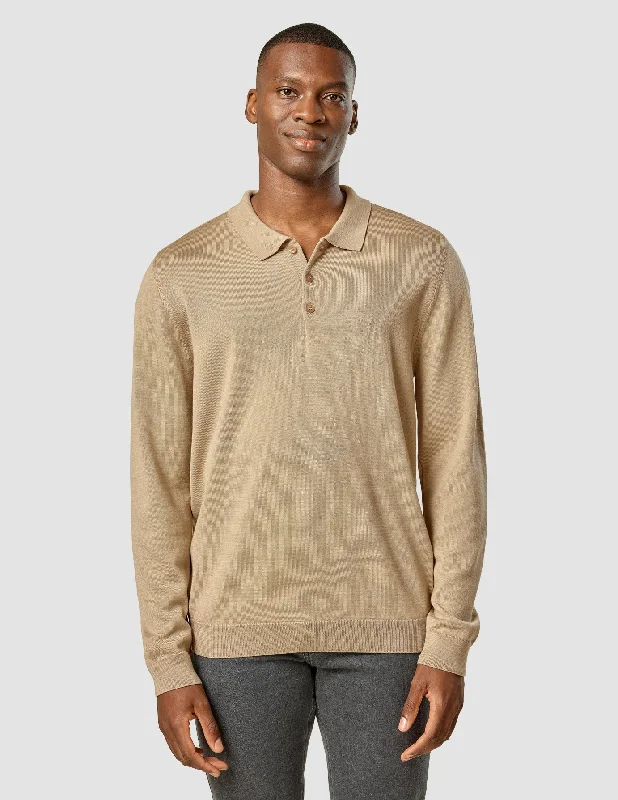 Men's Shirts with Embroidered DesignsPremium Merino Long Sleeve Polo Sahara