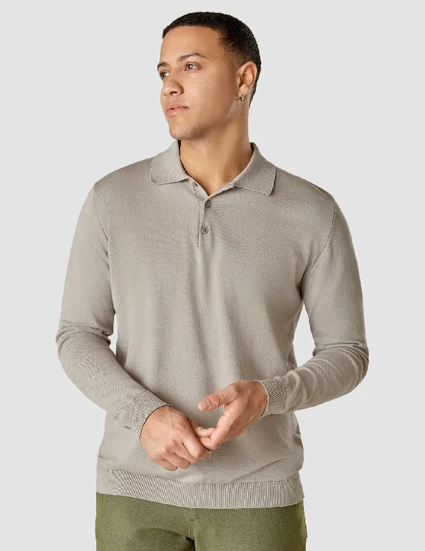 Men's Shirts with Custom MonogramsSilk / Cotton Long Sleeve Polo Light Grey