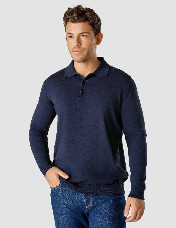 Layered Men's VestsSilk / Cotton Long Sleeve Polo Navy