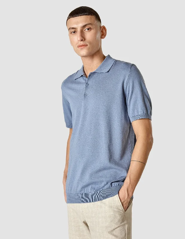 Men's Shirts with Mandarin CollarsSilk / Cotton Short Sleeve Polo Cloud Blue